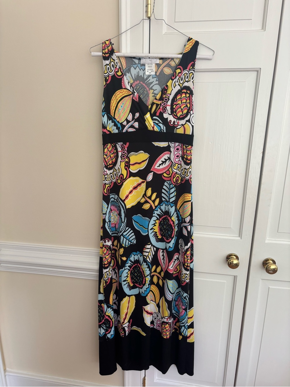 Black Floral-Print Maxi Dress with Yellow & Blue Accents